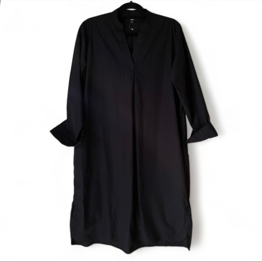 Uniglo black cotton poplin  long shirt dress S